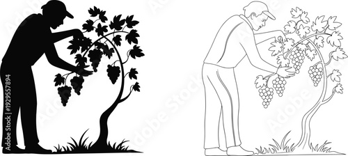 Silhouette of adults and children planting and nurturing trees, black and white design showing growth, environmental care, teamwork, and generational stewardship in nature