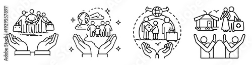 Conceptual illustration of human services, support and humanitarian aid in line art