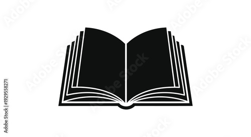 An open book with detailed pages is presented in a stark black form creating a dramatic silhouette high quality