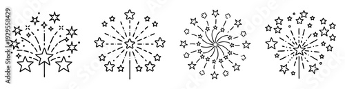 Vector illustration of four different firework designs on a white background