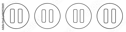 Four pause button icons in a row, black and white outline art