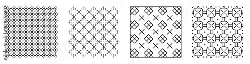 geometric black and white patterns featuring various shapes and repetitive elements