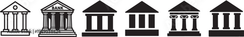 Bank icon set, finance, money, savings, currency, banking, economy, financial services, vector eps