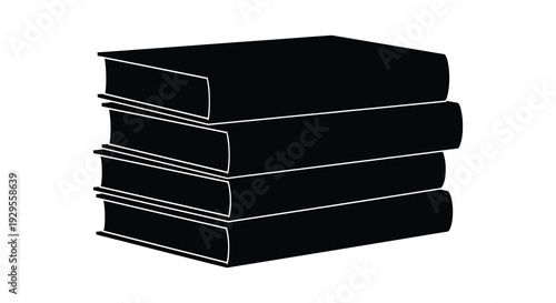 A striking black silhouette depicts a neat stack of four books showcasing knowledge and learning silhouette high quality professional
