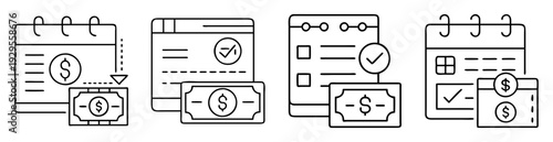 Calendar with Dollar Sign, Mobile Payment, Schedule Planning, Online Banking Concept