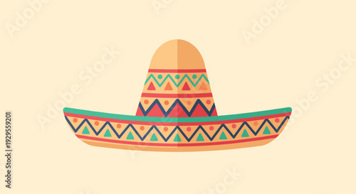 colorful mexican sombrero hat with traditional ethnic patterns flat vector illustration