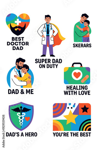 Doctor Dad Medical Hero Sticker Pack Vector