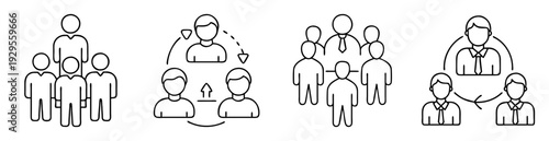 Diverse representations of team dynamics and organizational structures, black and white