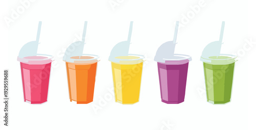 Minimal plastic smoothie cup icons summer fruit drink vector set