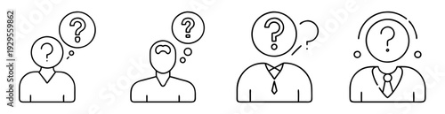 Four icons representing people with question marks instead of heads showing confusion