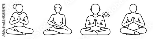 Four variations of person outline practicing yoga in lotus position