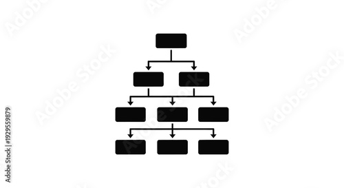A stark black pyramid shaped diagram illustrates a hierarchical structure descending in levels with rectangular blocks silhouette high quality professional