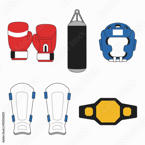Boxing Equipment and Protective Gear Illustration.