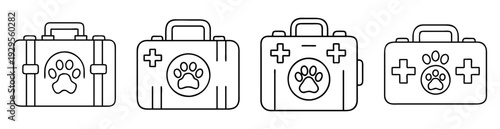 Outlined animal first aid kit medical bag with paw print design