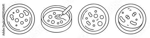 Black and white drawing illustrating petri dishes with cell colony growth