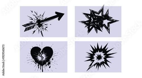 Black Graphic Symbols on Purple Background.