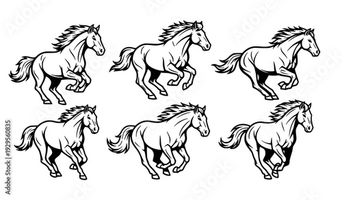 Running horse mascot black outline logo design vector isolated on transparent background