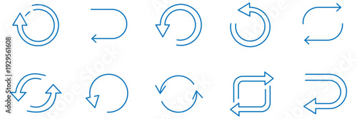 Line Arrows icon set , vector arrow line icons in thin line style. editable stroke. for refresh, recycle, sync, repeat, reload, exchange, share, upload, download, login, and external link share icon