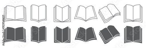 21 set of line book icon. Open book flat icon vector collection for learning library and reading apps. Simple line vector illustration