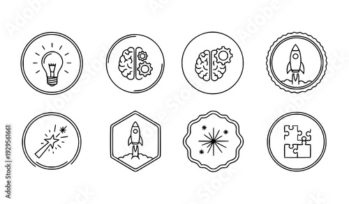 Creativity concept badge icon collection idea vector isolated on transparent background