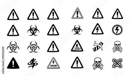 Hand-drawn warning doodle icons danger vector set isolated on transparent background