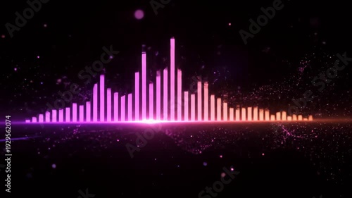 Audio Equalizer Bars Animating to Music Against a Dark Digital Background with Glowing Particles