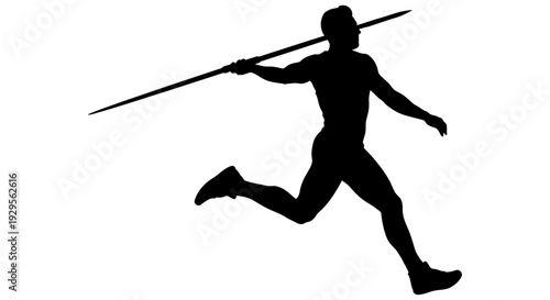 Male javelin thrower athlete silhouette engaged in dynamic athletic competition, showcasing power and precision, ready to launch spear in track and field sport event.