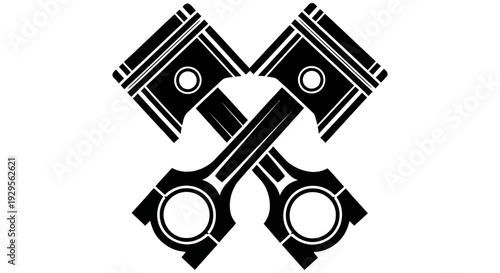 Crisscrossed pistons illustration showcasing mechanical components in a detailed graphic representation of engine parts.