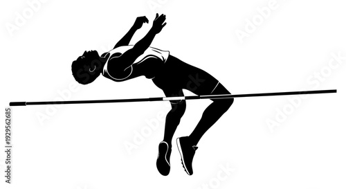 Athlete clearing hurdle in dynamic motion, silhouette illustration of sports action and dynamic movement