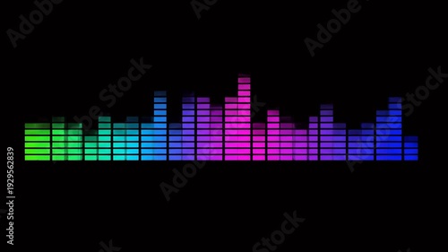 Audio Equalizer Display with Colorful Spectrum Bars Moving Dynamically on Black Background