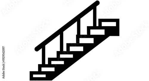 Dark silhouette of a modern minimalist staircase with a handrail ascending against a deep black background, representing concepts of progress, upward movement, steps, and architectural design.