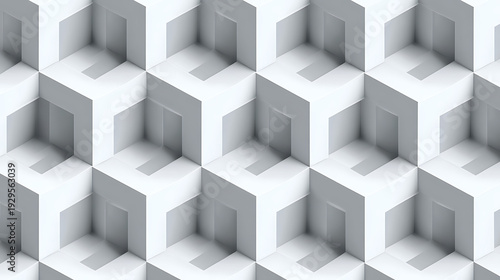 Abstract geometric pattern of 3D white cubes