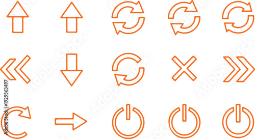 Minimalist orange arrow and circular icon set Vector, illustration