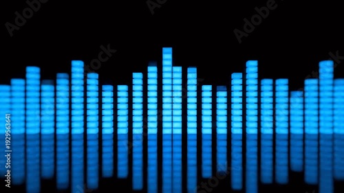 Audio Equalizer Bars Pulsing and Flashing on a Reflective Black Background Representing Sound Waves