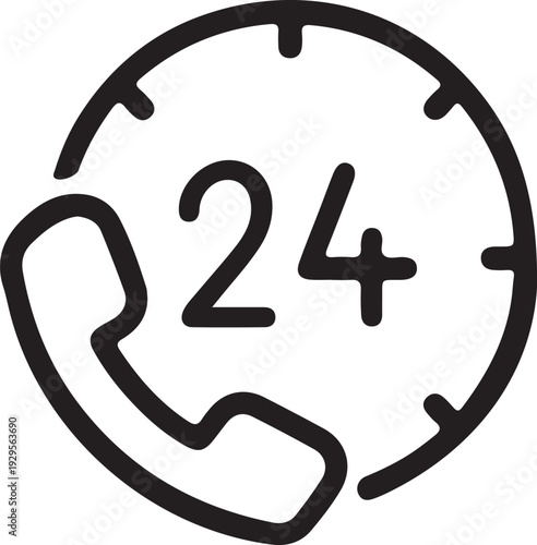 24 Hour Customer Service Icon – Phone and Clock Symbol