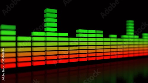 Digital Audio Equalizer Bars Glowing Rising and Falling with Music Rhythm Displaying Sound Levels