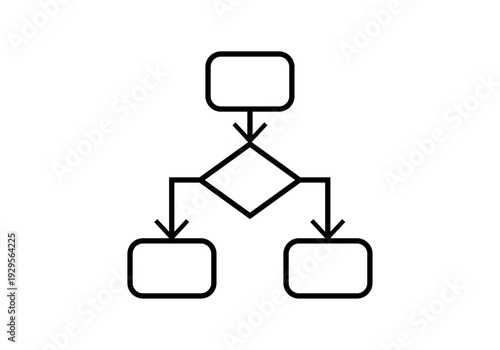 Icono lineal de un diagrama de flujo con procesos y toma de decisiones