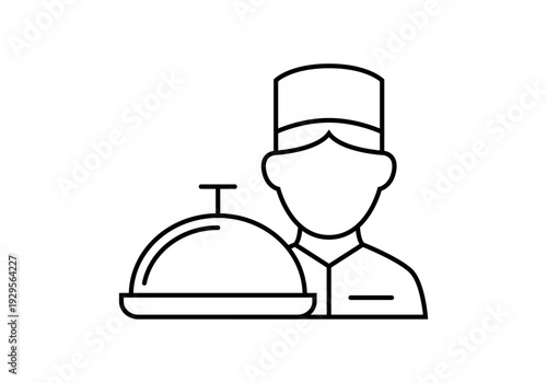 Icono lineal de un cocinero o camarero profesional con una bandeja de servicio