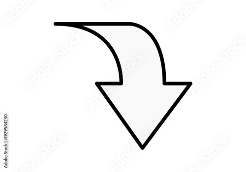 Icono de flecha curva apuntando hacia abajo con contorno negro 
