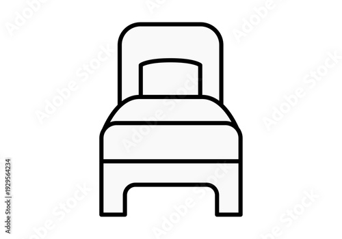 Icono lineal de una cama individual con almohada y manta 