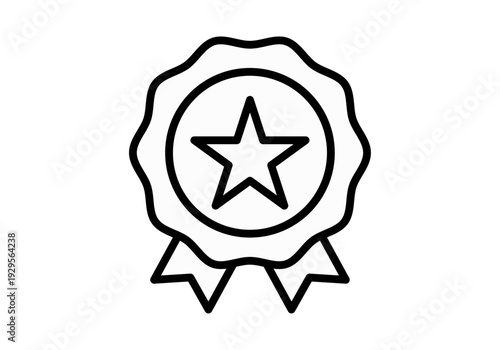 Icono lineal de una medalla de premio con una estrella central y cintas 