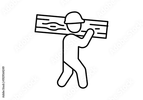 Obrero de la construcción con casco cargando un tablón de madera sobre su hombro