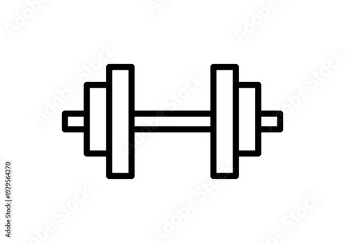 Icono lineal de una pesa con discos para entrenamiento de fuerza y fitness