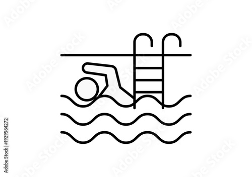 Icono lineal de persona nadando en una piscina con escaleras