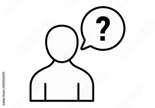 Silueta de persona con burbuja de diálogo y signo de interrogación negro 