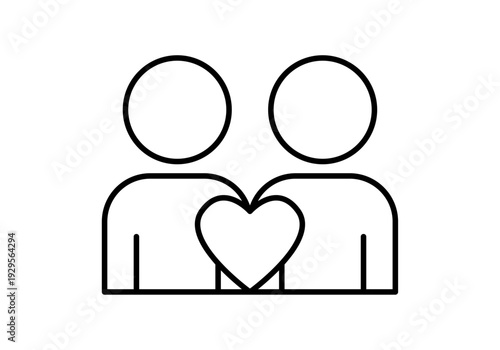Icono de línea negra de dos personas con un corazón en el centro