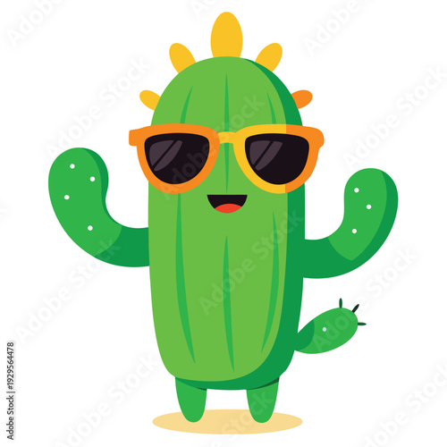 vector illustration of a cute green funny cactus with sunglasses 