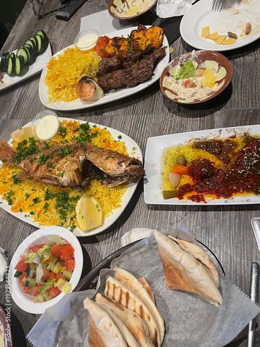 Fried red snapper and kebabs platter middle eastern feast