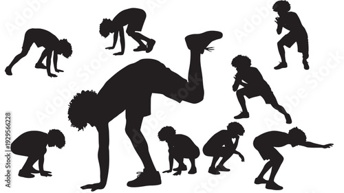 Dancers silhouette set with various dynamic poses and movements featuring dancer, dance, movement with pose and black elements for white, illustration projects, clean composition on simple background