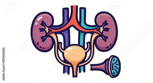 Human urinary system anatomy with kidneys bladder and ureters vector illustration